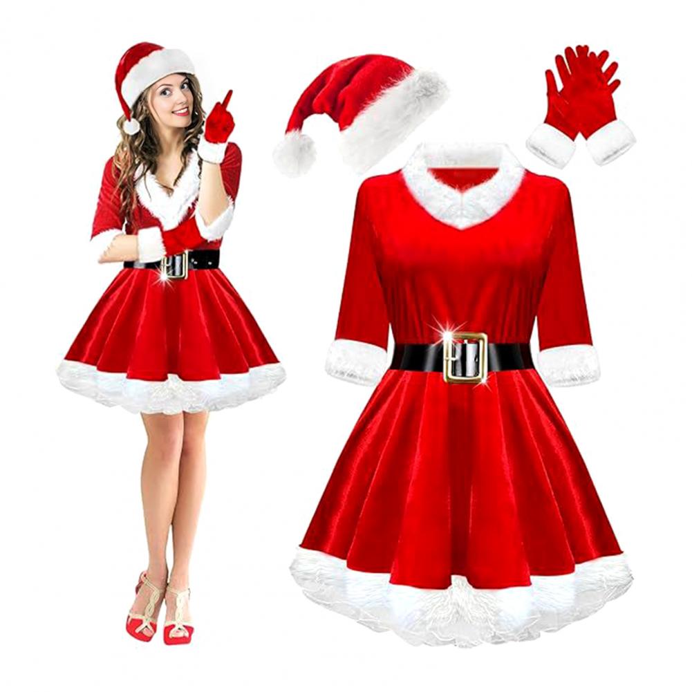 Elf Costume Christmas - 4-delige mevrouw Claus kostuumset dames Kerstman