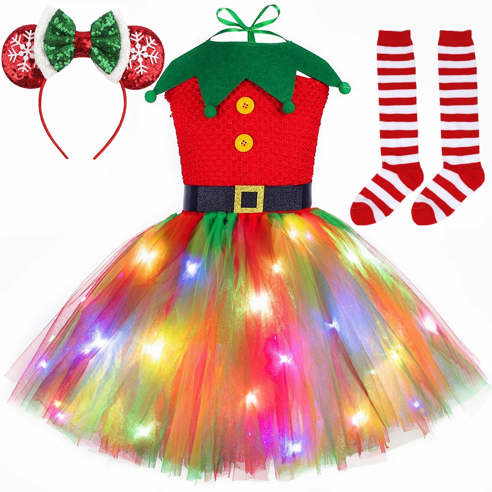 Elf Costume Christmas - Kerst Tutu Jurk Rood Groen Tule