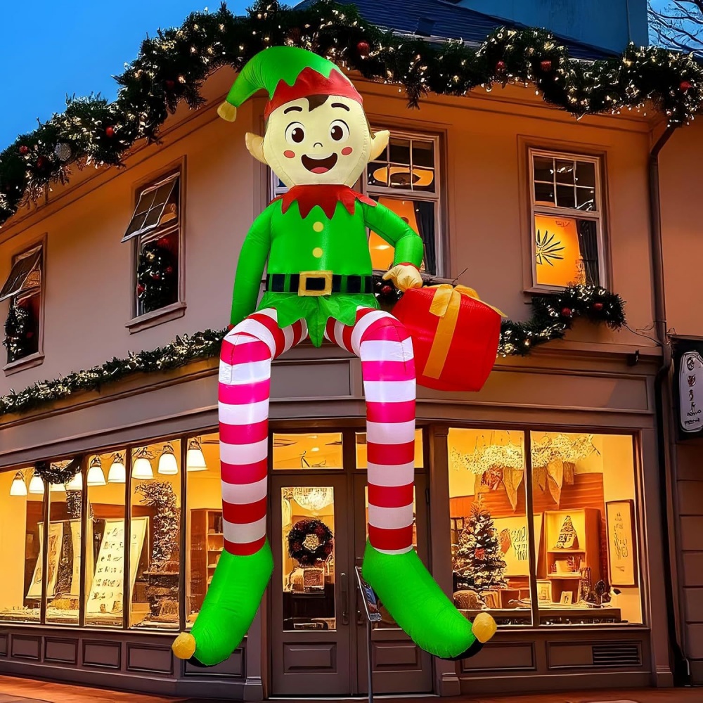 Christmas Lights Outdoor - 8FT Kerst Opblaasbaar Zitten Elf Decoratie